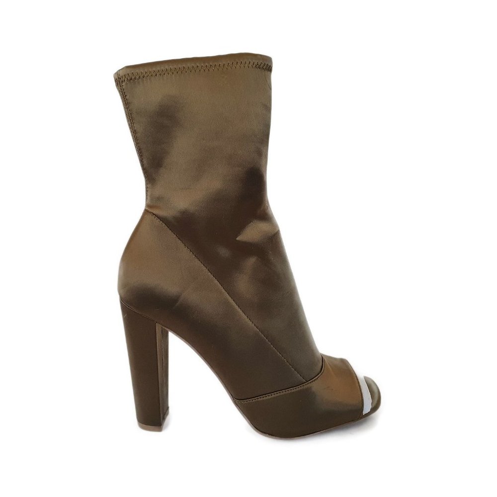 STEVE MADDEN King [Satin Olive] Women's Open Toe Zippered Ankle Boots Size 8 US